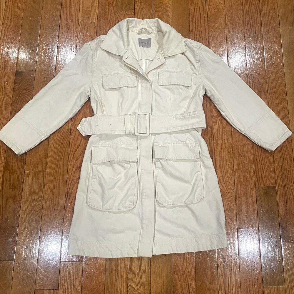 Banana Republic Khaki Beige Belted Safari Trench Jacket Coat Women’s L
